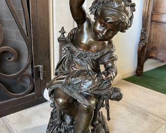Large Bronze August Moreau "Young Girl with Doll"
