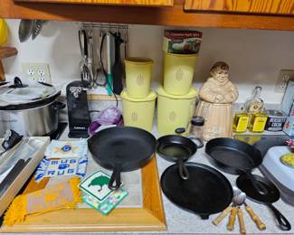Cast iron and vintage kitchen items