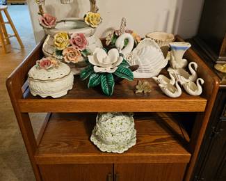 Bar cart / capodimonte / misc. decor