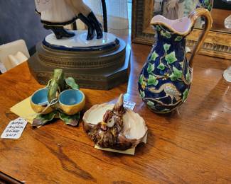 Antique Majolica double salt and pitcher 