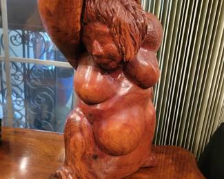 Lady Wood Sculpture - Signed by Theodore (Ted) A. Karam 16" x 10.5"