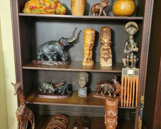 African Tribal Art and Sculptures - Bronze Elephant, Monkey Pod Wood by William Vargas, Wood Carved Elephants, Oregon Maple Burl Lidded Jar