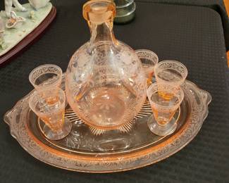 Vintage Depression Glass Decanter & Cordials Set