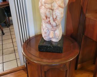 Alabaster with Terra Cotta Veining - Male Torso Nude Sculpture - Artist Diane La Fond Insetta 