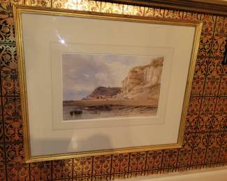 On the South Coast of England, Margate - Watercolor - Signed by James Duffield Harding circa 1830 6.5" x 9.5", 14" x 16.5"