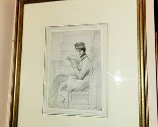 William Henry Hunt circa 1828 pencil with watercolor - "In The Library" 9.7" x 6.7" , 20" x 17"