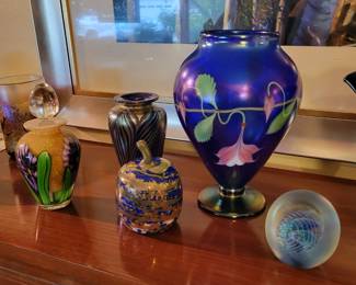 Orient & Flume Art Glass Vase, Robert Eickholt Paperweight, Stephen Fellerman, Abelman glass perfume