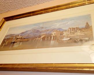 Clarkson Stanfield "St. Jean de Luz" watercolor over pencil 1835 - 7" x 20" , 15" x 27.5"