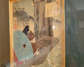 Antique Woodblock "The Moon at Itsu Kushima #57" - Artist Tsukioka Yoshitoshi (1800's) 12" x 9.5" 