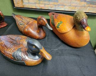 DuPont Signed Ducks & Wood Carved Duck Basket 