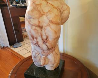 Alabaster with Terra Cotta Veining - Male Torso Nude Sculpture - Artist Diane La Fond Insetta 