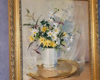 "White & Yellow Daisies" Oil on Canvas Signed by Nan Graecen 28.5" x 26"