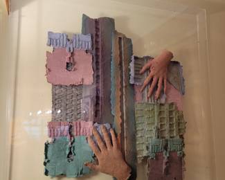 Abstract Art - Constance Stumin - paperart in shadow box (hands) 31" x 30"