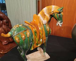 Vintage Chinese Tang Dynasty - Glazed Pottery Large Horse 