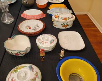 Vintage bowls and casseroles by PYREX, Country Kitchen by Royal Worcester, Chaparral Pottery, LeCreuset, Spode, Kalmar Stainless Italy, Russel Wright Oneida, 