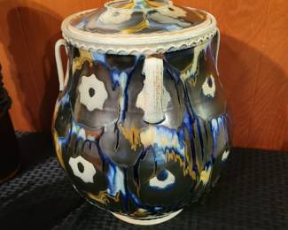 Large Pottery Lidded Pot - Signed Linda Sikora