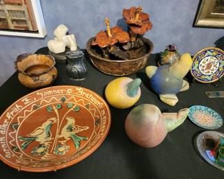 Hoyt G. Brown Maple Burl Pot, J Huntley Pottery w/D Spinner Poem, Sandra Scudato Pottery