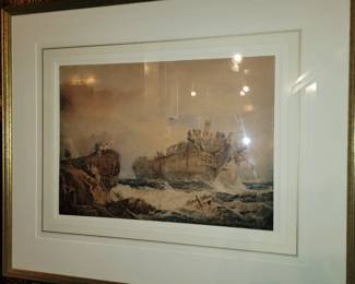 "A Wrecked East Indianman" Watercolor by Samuel Proute (13 3/8" x 18 1/2") 13" x 18.5" 19th c