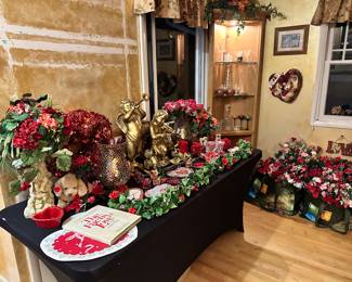 Valentine's decorations & corner display shelf