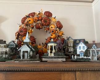 Fall wreath; small town figurines