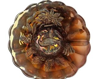 Millersburg 'Peacock & Urn' Amethyst Radium Carnival Glass Bowl