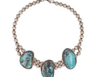 Vintage Navajo Turquoise Sterling Station Necklace