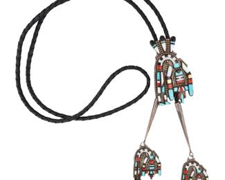 Herbert & Ester Cellicion Zuni Rainbow Man Multi Stone Sterling Bolo Tie