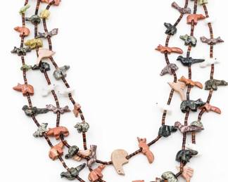 Zuni 3-Strand Fetish Sterling Necklace