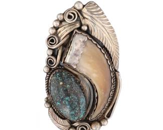 Justin Morris Navajo Lander Blue Turquoise Bear Claw Sterling Pendant