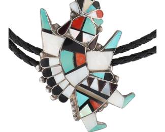 Zuni Multi Stone Sterling Inlay Kachina Bolo Tie