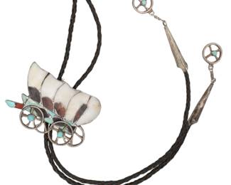 AMAZING Vintage Zuni Multi Stone Conestoga Wagon Inlay Sterling Bolo Tie