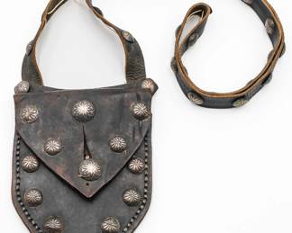 Vintage Navajo Sterling Concho Bandolier Bag