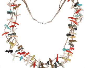 Zuni Multi Stone Sterling Heishi Fetish Necklace