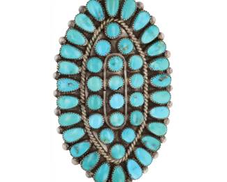 Huge Signed D Navajo Turquoise Cluster Sterling Ring Sz. 8