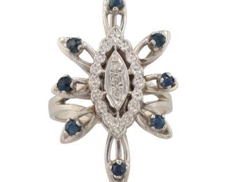 Sapphire and Diamond 18K White Gold Cocktail Ring Sz. 6.5