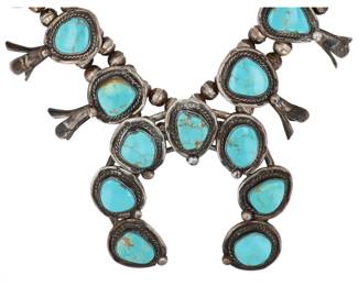 Huge Vintage Navajo Turquoise Sterling Bead Squash Blossom Necklace