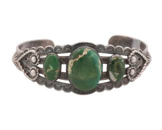 Navajo Green Turquoise Sterling Cuff Bracelet