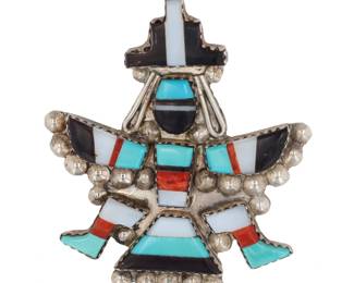 Gary & Paulinis Vacit Zuni Multi Stone Knifewing Inlay Sterling Brooch Pendant