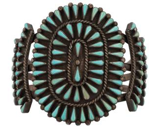 Thomas Nez Incredible Navajo Petit Point Turquoise Sterling Cluster Cuff Bracelet
