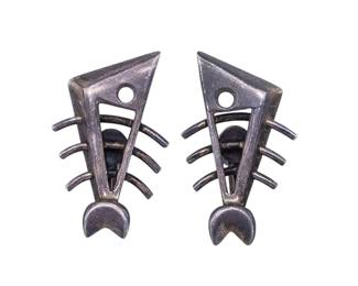 Rare Salvador Teran #109 Eagle 36 Mexico Sterling Fish Bone Earrings