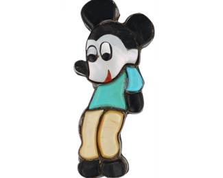 R. Spencer Navajo Multi Stone Sterling Zunitoon Mickey Mouse Inlay Brooch