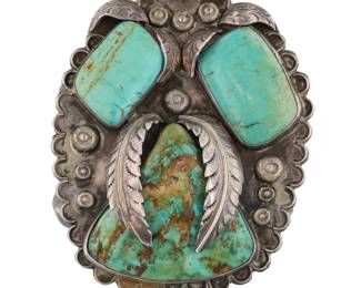 HUGE Signed Navajo Turquoise Chunk Sterling Cuff Bracelet