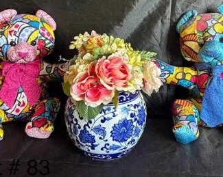 003 Romero Britto Bear Set Flower Bowl Vase