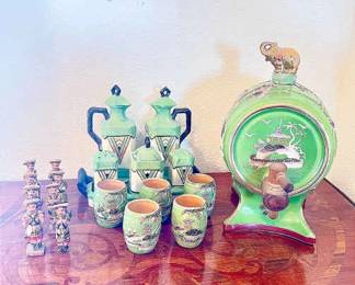 Moriyama MoriMachi Japan Porcelain Sake Decanter Barrel With Cups  More