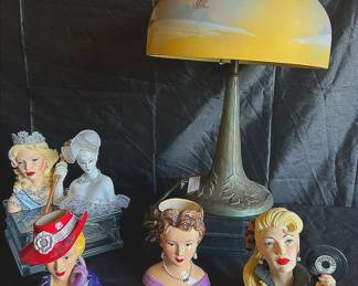 Ladies In Hats Figurines Glass Hand Painted Lamp