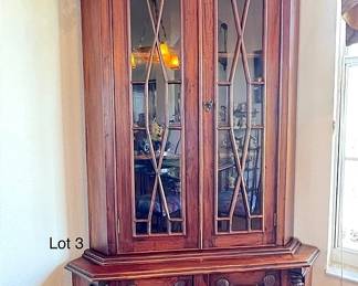 Antique Glass Wood Corner Cabinet