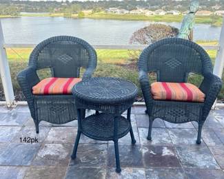 Green Wicker Chairs Round Table