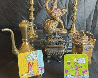 Brass Candle Stick Holder Tea Pot, Metal Tea Pot  More