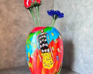 Colored Glass Vase Royal Gallery Hand Blown GlassFlowers