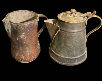 Antique Hand Forged Copper Tin Lined Campfire Coffe Pot & Pitcher
